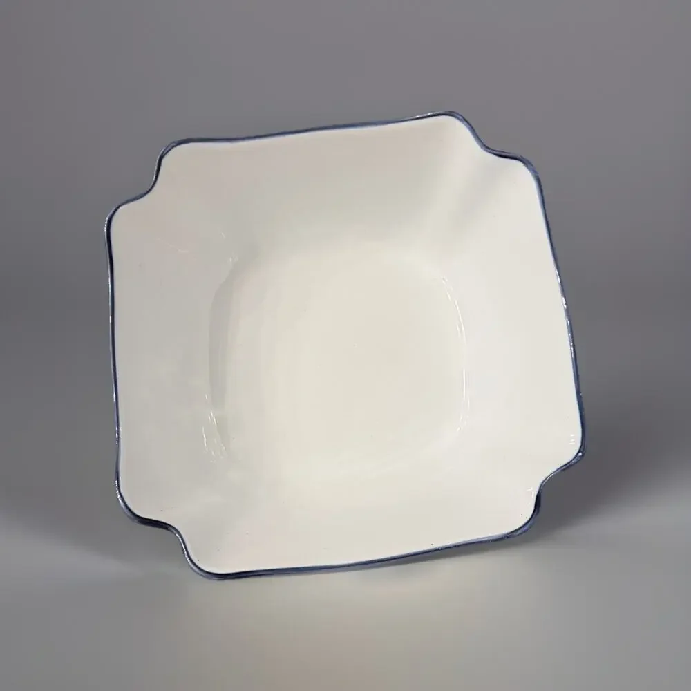 Fleur-De-Lis WCL Blue and White Serving / Salad Bowl Scalloped Edges 10.5